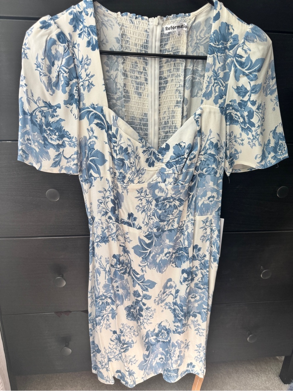 Reformation Blue and Cream Floral Midi Dress